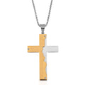 Bible Cross Men's Pendant Necklace 24 Inches in ION Plated YG and Stainless Steel - Sticky add to cart bar
