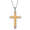 Cross Pendant Necklace 24 Inches in ION Plated YG and Stainless Steel - Sticky add to cart bar
