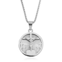 Bible Cross Coin Men's Pendant Necklace (24 Inches) in ION Plated YG Stainless Steel