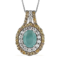Grandidierite and Multi Gemstone Double Halo Pendant Necklace 20 Inches in 14K YG and Platinum Over Sterling Silver 3.00 ctw