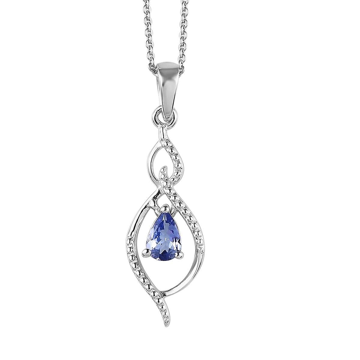 Tanzanite Pendant Necklace 20 Inches in Platinum Over Sterling Silver 0.35 ctw