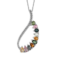 Multi-Tourmaline and White Zircon Pendant Necklace 20 Inches in Platinum Over Sterling Silver 2.35 ctw