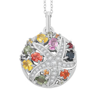 Rainbow Sapphire and White Zircon 2.40 ctw Starfish Pendant Necklace in Rhodium Over Sterling Silver 20 Inches