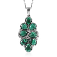 African Malachite 15.00 ctw Pendant Necklace in Stainless Steel 20 Inches