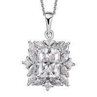 Radiant Cut Moissanite Pendant Necklace 20 Inches in Platinum Over Sterling Silver 3.40 ctw
