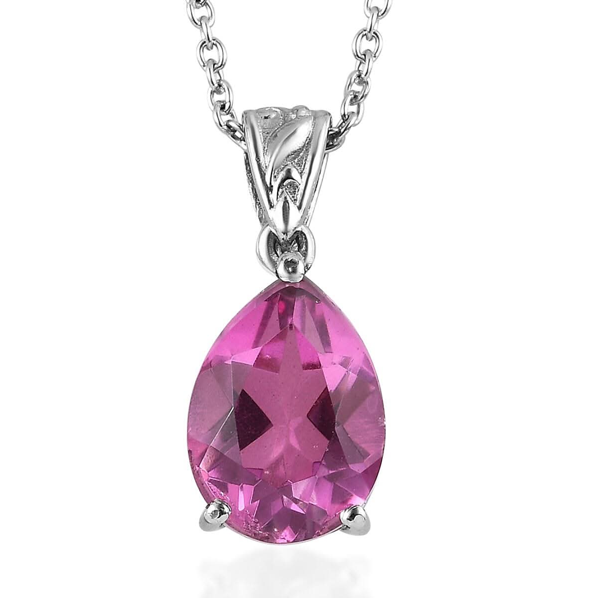 Radiant Orchid Quartz (Triplet) Solitaire Pendant Necklace 20 Inches in Stainless Steel 5.65 ctw