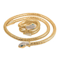 Doorbuster Green Color Resin and White Austrian Crystal Snake Bracelet (6.50-7.00In) and Necklace 36 Inches in Goldtone
