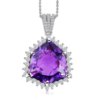 African Amethyst, White Zircon Pendant Necklace (20 Inches) in Platinum Over Sterling Silver 19.10 ctw