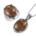 Silver Leaf Jasper Solitaire Ring and Pendant Necklace 20 Inches in Stainless Steel 29.25 ctw - Sticky add to cart bar