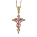 Madagascar Pink Sapphire and White Zircon Cross Pendant Necklace (20 Inches) in Vermeil Yellow Gold Sterling Silver 1.50 ctw - Sticky add to cart bar