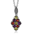 Multi Gemstone Elongated Pendant Necklace 20 Inches in Stainless Steel 1.20 ctw - Sticky add to cart bar