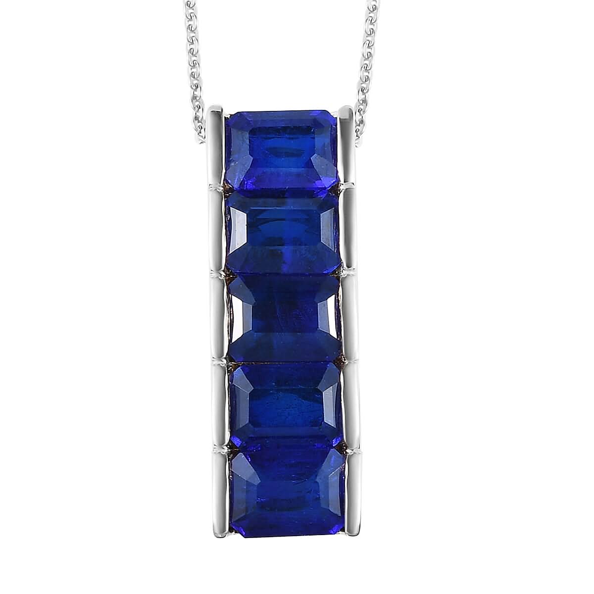 Tanzanian Blue Spinel (DF) Pendant Necklace 20 Inches in Platinum Over Sterling Silver 5.00 ctw