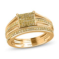 Natural Yellow Diamond I3 Set of 2 Ring in Yellow Rhodium and Vermeil Yellow Gold Over Sterling Silver 0.33 ctw - Sticky add to cart bar