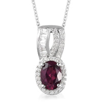 Tanzanian Wine Garnet and White Zircon Halo Pendant Necklace 20 Inches in Platinum Over Sterling Silver 1.75 ctw