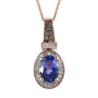 AAA Tanzanite, Natural Champagne and White Diamond Halo Pendant Necklace 20 Inches in Vermeil Rose Gold Over Sterling Silver 1.25 ctw