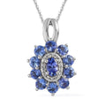 AAA Tanzanite and White Zircon Floral Pendant Necklace 20 Inches in Platinum Over Sterling Silver 1.70 ctw - Sticky add to cart bar