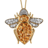 GP Trionfo Collection Premium Brazilian Citrine and White Zircon Bee Pendant Necklace 20 Inches in Vermeil Yellow Gold Over Sterling Silver 3.60 ctw