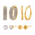 Set of 4 pairs Simulated Diamod, Austrian Crystal Hoops and Stud Earrings in Stainless Steel - Sticky add to cart bar