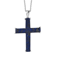 Karis Lapis Lazuli 24.25 ctw Cross Pendant in Platinum Bond and Stainless Steel Necklace 20 Inches