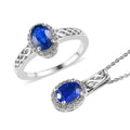 Tanzanian Blue Spinel (DF) and White Zircon Ring and Pendant Necklace 20 Inches in Platinum Over Sterling Silver 2.10 ctw - Sticky add to cart bar