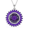 120 Facets African Amethyst Sunflower Pendant Necklace 18 Inches in Platinum Over Sterling Silver 13.40 ctw - Sticky add to cart bar