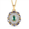 Ethiopian Emerald and Multi Gemstone Pendant Necklace 20 Inches in Vermeil Yellow Gold Over Sterling Silver 1.60 ctw - Sticky add to cart bar