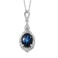 Blue Star Sapphire (DF) and White Zircon Necklace 20 Inches in Platinum Over Sterling Silver 4.50 ctw - Sticky add to cart bar
