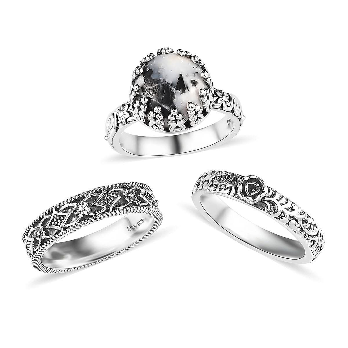 Artisan Crafted White Buffalo Set of 3 Stackable Ring in Sterling Silver 4.10 ctw