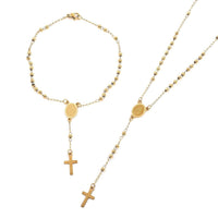Cross Necklace 18 Inches and Bracelet (9In) in ION Plated YG Stainless Steel