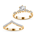Moissanite (Rnd 6mm) Chevron Layered Set of 2 Ring in Vermeil YG Over Sterling Silver (Size 6.0) 0.90 ctw - Sticky add to cart bar