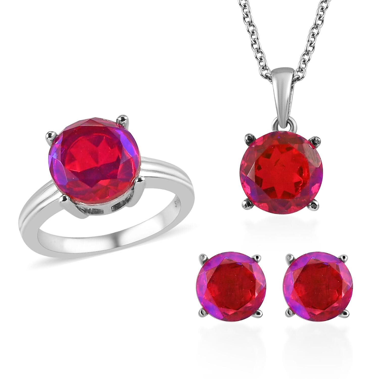 Volcanic Quartz Stud Earrings, Solitaire Ring (Size 5.0) and Pendant Necklace (20 Inches) in Stainless Steel 13.15 ctw