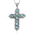 Ethiopian Welo Opal Cross Pendant Necklace 20 Inches in Platinum Over Sterling Silver 4.75 ctw - Sticky add to cart bar