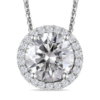 100 Facet Moissanite (Rnd 9 mm) Halo Pendant Necklace (20 Inches) in Platinum Over Sterling Silver 2.10 ctw