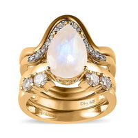 Rainbow Moonstone and Moissanite Set of 4 Stackable Ring in Vermeil Yellow Gold Over Sterling Silver (Size 6.0) 3.20 ctw
