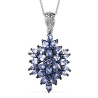 Tanzanite 4.70 ctw Floral Spray Pendant Necklace in Platinum Over Sterling Silver 20 Inches
