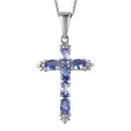 Tanzanite Cross Pendant Necklace (20 Inches) in Platinum Over Sterling Silver 1.40 ctw - Sticky add to cart bar