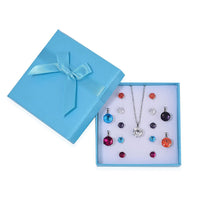 Set of 11 Multi Color Austrian Crystal Earrings and Pendant Necklace (20 Inches) in Stainless Steel