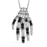 Thai Black Spinel Skeleton Hand Pendant Necklace 20 Inches in Platinum Over Sterling Silver 0.12 ctw