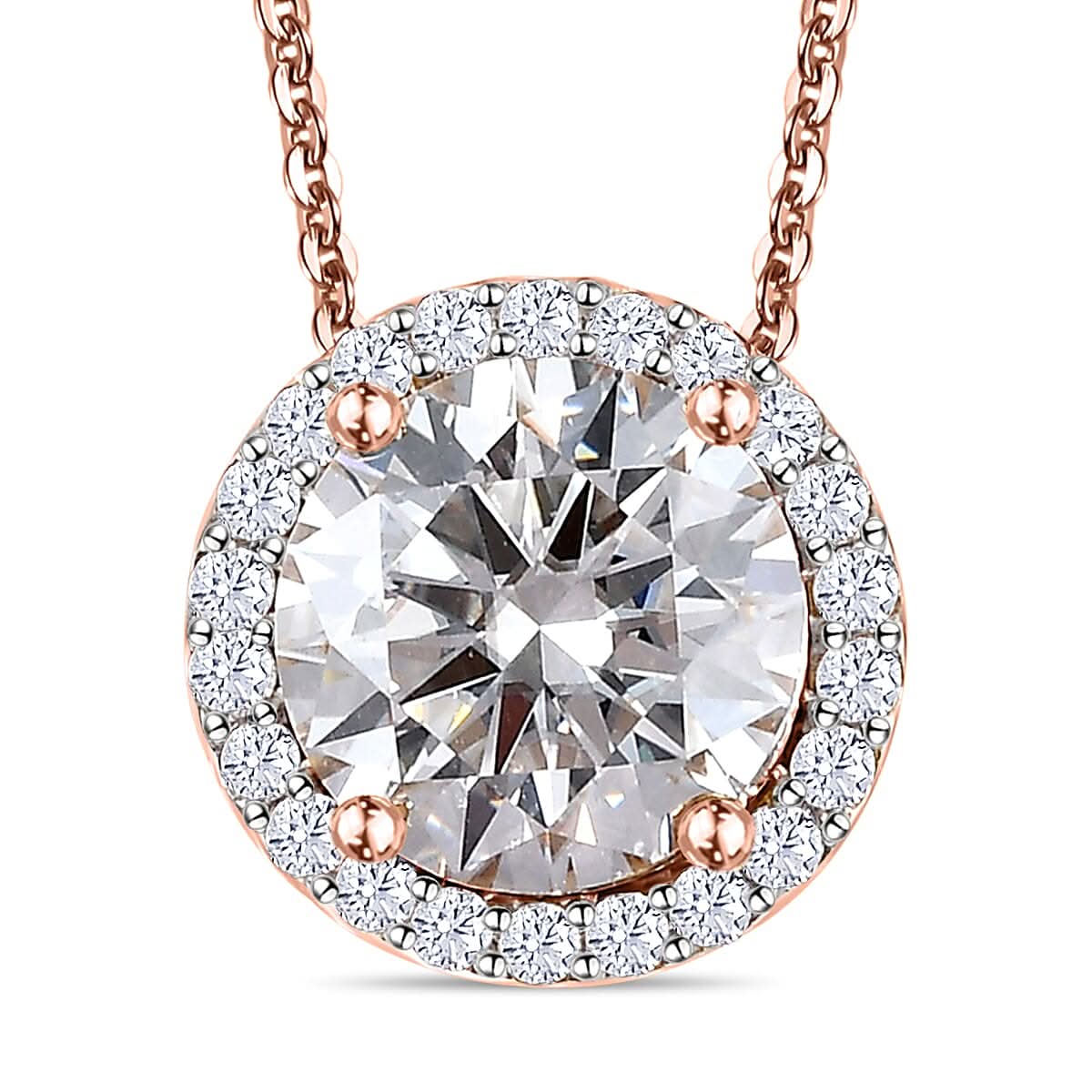 Moissanite Pendant Necklace 20 Inches in Vermeil Rose Gold Over Sterling Silver 2.70 ctw