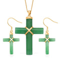 Doorbuster White Jade Cross Earrings and Pendant Necklace 18 Inches in Rhodium Over Sterling Silver 48.50 ctw - Sticky add to cart bar
