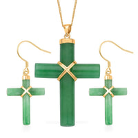 Doorbuster White Jade Cross Earrings and Pendant Necklace 18 Inches in Rhodium Over Sterling Silver 48.50 ctw