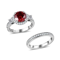 Luxury Red Moissanite and White Moissanite Set of 2 Ring in Platinum Over Sterling Silver 2.35 ctw