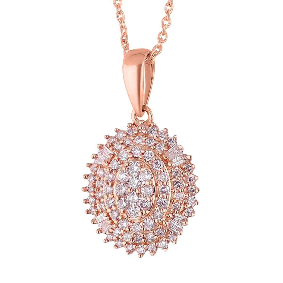 Natural Pink Diamond I3 Cluster Pendant Necklace 16-18 Inches in Vermeil Rose Gold Over Sterling Silver 0.50 ctw