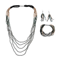 Turquoise Color Beaded Multi Layer Bracelet (7.50In) and Necklace 20 Inches and Earrings in Sterling Silver