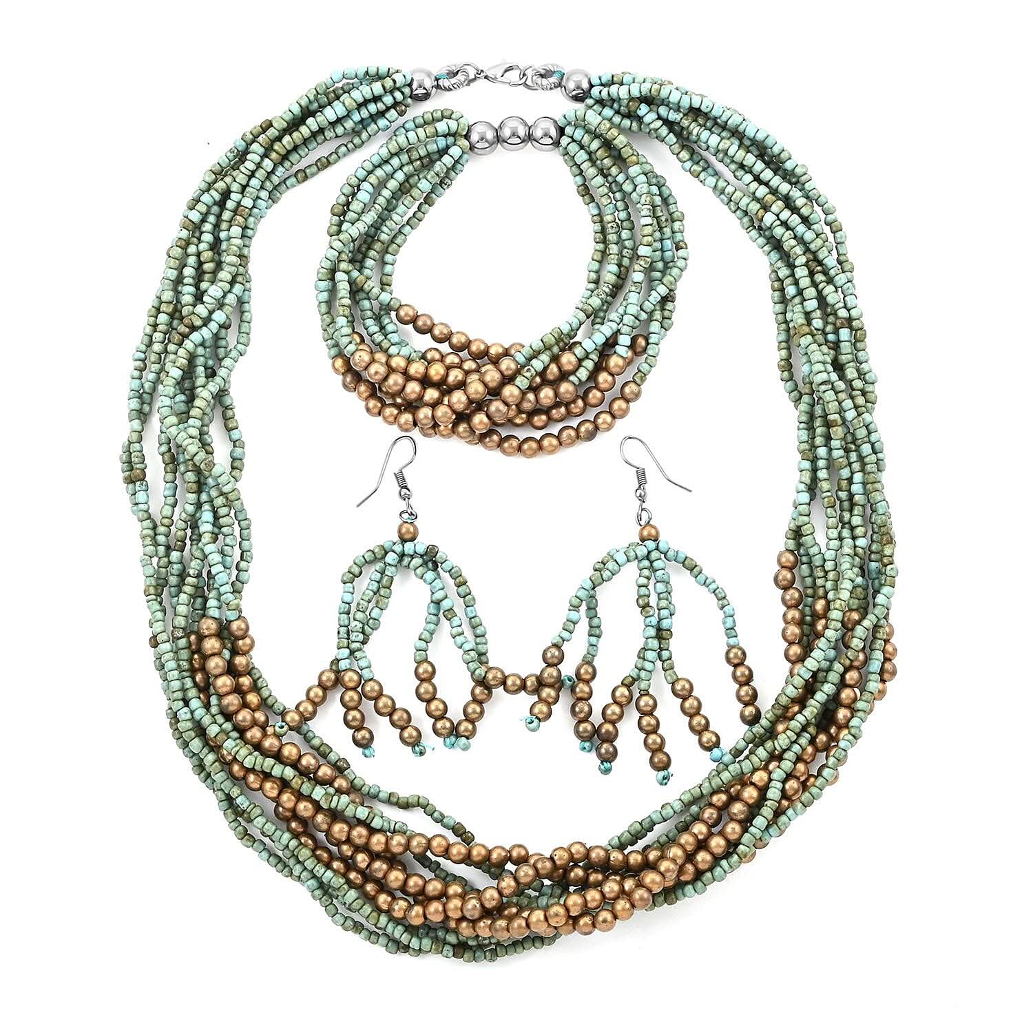 3 Piece Set -  Stone Bracelet and Stone Necklace and Earring  Sterling Silver