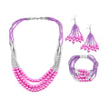 Pink Seed Beaded Multi Layer Bracelet (7.50In) and Necklace 20 Inches and Earrings in Sterling Silver - Sticky add to cart bar