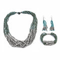 Turquoise Color Seed Beaded Multi Layer Bracelet and Necklace and Earrings in Sterling Silver - Sticky add to cart bar