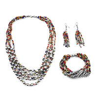 Seed Bead Bracelet (7.50In) and Necklace 20 Inches and Earrings in Sterling Silver