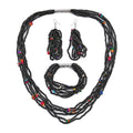 Black Seed Beaded Multi Layer Bracelet (7.50In) and Necklace 20 Inches and Earrings in Sterling Silver - Sticky add to cart bar