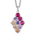 Simulated Champagne, Red and Amethyst Color Diamond Pendant in Sterling Silver With Stainless Steel Necklace 20 Inches 5.00 ctw - Sticky add to cart bar